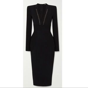 NWT BLACK BALMAIN V NECK MIDI DRESS SIZE 40 FR